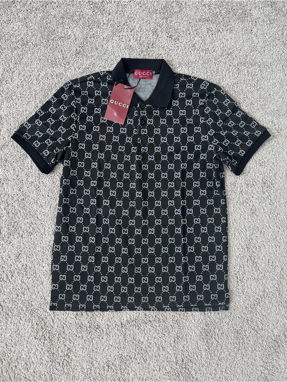 New Gucci Black men’s GG Monogram Short Sleeve Polo shirt size L USA 28’ x 18’